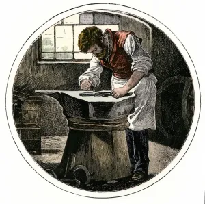 Occupation Prints: Blacksmith Working at an Anvil Print