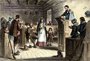 Plymouth colonists in church, 1620s Plymouth colonists in church, 1620s