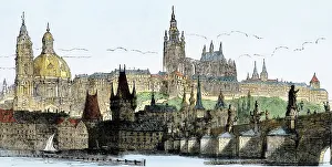 Prague on the Vltava River, 1800s Prague on the Vltava River, 1800s