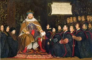 HenryVIII Prints: Henry VIII presents a charter to the Company of Barber Surgeons, Print