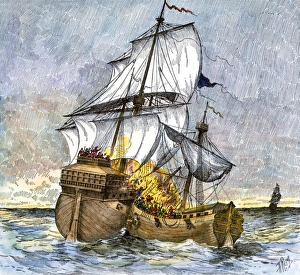 Spanish pirates attacking English merchantmen Spanish pirates attacking English merchantmen