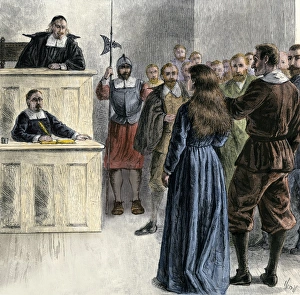 Woman defendant in a Puritan Massachusetts court, 1600s Woman defendant in a Puritan Massachusetts court, 1600s