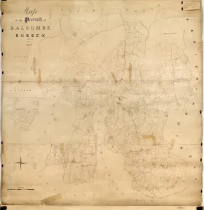 Prints of By H. Walter. 20 in. to 1 m. Original Map size 79in. × 77in. Tithe Award Map Collection West Sussex Record Office Ref No: TD/E24 Sussex Prints: Balcombe Tithe Map Print, 1842, 20 in. to 1 m scale