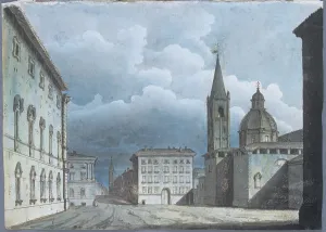 Watercolour Ink On Paper Art Prints: View from the Current Oderlaffi Square in Forl