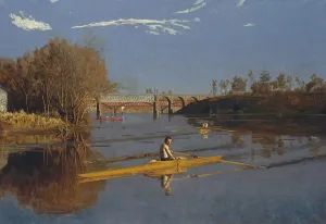 Oil On Canvas Landscape Paintings Prints: MAX SCHMIDT IN A SINGLE SCULL, by Thomas Eakins