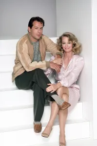 80s TV Shows Prints: MOONLIGHTING, from left, Bruce Willis, Cybill Shepherd, 1985-89 (1985 photo)