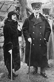 (1881-1938). Turkish soldier and statesman. With his recent and unveiled bride (1881-1938). Turkish soldier and statesman. With his recent and unveiled bride