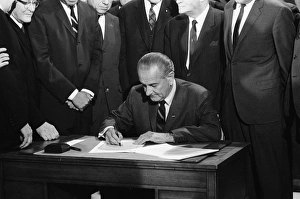 (1908-1973). 36th President of the United States. Johnson signing the Civil Rights Bill (1908-1973). 36th President of the United States. Johnson signing the Civil Rights Bill