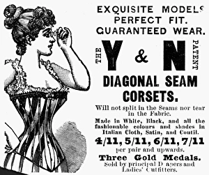 ADVERTISEMENT: CORSET. Advertisement for diagonal seam corsets from an English ADVERTISEMENT: CORSET. Advertisement for diagonal seam corsets from an English