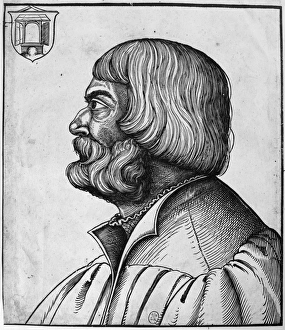 ALBRECHT DURER (1471-1528). German painter and artist. Woodcut portrait by Erhard Schon ALBRECHT DURER (1471-1528). German painter and artist. Woodcut portrait by Erhard Schon