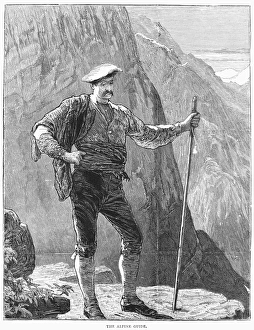 ALPINE GUIDE, 19th CENTURY. Wood engraving ALPINE GUIDE, 19th CENTURY. Wood engraving