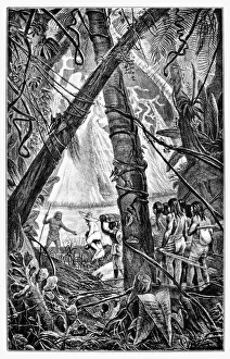 AMAZON JUNGLE. An expedition along the Amazon River. Lithograph, 19th century AMAZON JUNGLE. An expedition along the Amazon River. Lithograph, 19th century