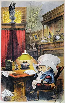 An American cartoon of 1892 by Joseph Keppler showing Secretary of State James G An American cartoon of 1892 by Joseph Keppler showing Secretary of State James G