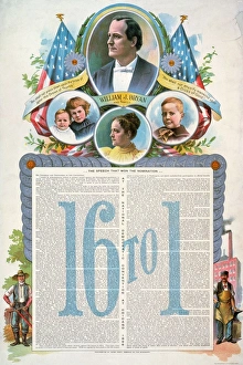 American lithograph poster from the presidential campaign of 1896, bearing the full text of Democratic candidate Willam American lithograph poster from the presidential campaign of 1896, bearing the full text of Democratic candidate Willam