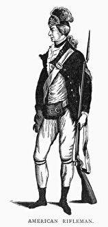 An American rifleman from the Revolutionary War. Line engraving from Barnards ' An American rifleman from the Revolutionary War. Line engraving from Barnards '