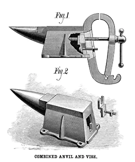 ANVIL AND VISE, 1881. A combination anvil and vise, patented by A.L. Adams of Cedar Rapids, Iowa ANVIL AND VISE, 1881. A combination anvil and vise, patented by A.L. Adams of Cedar Rapids, Iowa