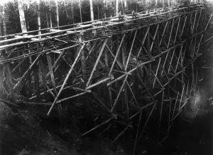Architecture Prints: Print of a Pile Bridge under Construction, 119 Feet High