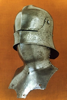 ARMOR: HELMET, c1480. Visored sallet with bevor, South German