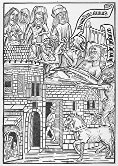 ARS MORIENDI, c1450. Fifth page of the Ars Moriendi, representing the sinner ARS MORIENDI, c1450. Fifth page of the Ars Moriendi, representing the sinner