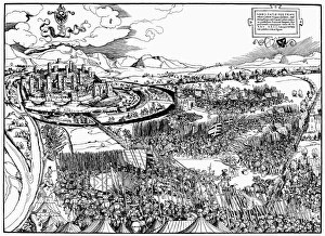 BATTLE OF PAVIA, 1525. Pavia, Italy. Woodcut, 16th century BATTLE OF PAVIA, 1525. Pavia, Italy. Woodcut, 16th century