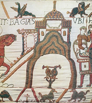 BAYEUX TAPESTRY. The castle of Bayeux. Detail from the Bayeux Tapestry BAYEUX TAPESTRY. The castle of Bayeux. Detail from the Bayeux Tapestry