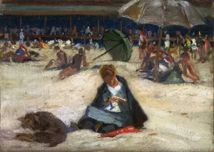 Seaside Landscape Art Prints: WOODBURY: OGUNQUIT, c1912. Ogunquit Bath House with Lady and Dog