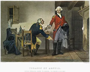 Benedict Arnold persuading Major John Andre to conceal the plans of West Point in his boot at their meeting on 21 Benedict Arnold persuading Major John Andre to conceal the plans of West Point in his boot at their meeting on 21