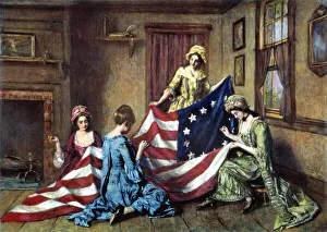 Betsy Ross sewing the first American flag. Painting by Henry Mosler (1841-1920) Betsy Ross sewing the first American flag. Painting by Henry Mosler (1841-1920)