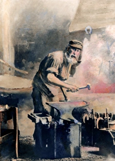 BLACKSMITH, 1900. Oil over a photograph, c1900 BLACKSMITH, 1900. Oil over a photograph, c1900