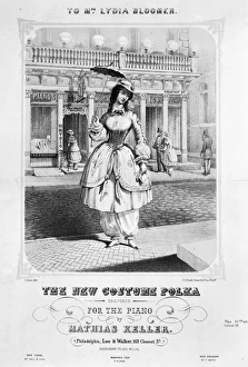 BLOOMER SONGSHEET, 1857. The New Costume Polka. American songsheet cover dedicated to Mrs BLOOMER SONGSHEET, 1857. The New Costume Polka. American songsheet cover dedicated to Mrs