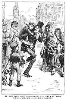 Charles Dickens Biography Images Prints: BOB CRATCHIT & TINY TIM. Wood engraving from a 19th century American edition of Charles Dickens A Christmas Carol