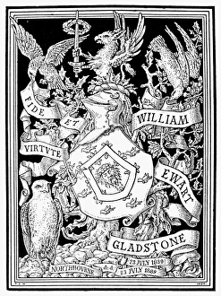 BOOKPLATE, 1889. Bookplate used by the English statesman, William E. Gladstone BOOKPLATE, 1889. Bookplate used by the English statesman, William E. Gladstone