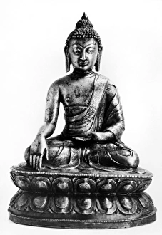 Bronze, painted and engraved, the eyes inlaid with silver. From Tibet, 14th century Bronze, painted and engraved, the eyes inlaid with silver. From Tibet, 14th century