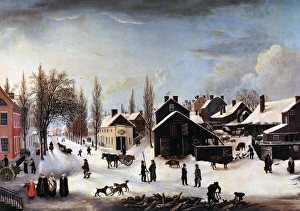 BROOKLYN, c1820. Winter scene in Brooklyn. Oil, c1817-1820 BROOKLYN, c1820. Winter scene in Brooklyn. Oil, c1817-1820
