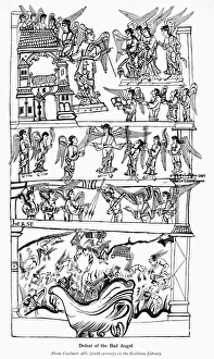 CAEDMON MANUSCRIPT. Defeat of the Bad Angel. A page from the Caedmon Manuscript CAEDMON MANUSCRIPT. Defeat of the Bad Angel. A page from the Caedmon Manuscript