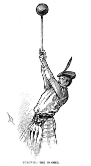 CALEDONIAN GAMES, 1890. An athlete throwing the hammer, at the International Caledonian CALEDONIAN GAMES, 1890. An athlete throwing the hammer, at the International Caledonian
