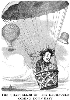 The Chancellor of the Exchequer coming down easy. Cartoon from Punch (London), 1852 The Chancellor of the Exchequer coming down easy. Cartoon from Punch (London), 1852