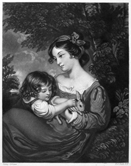 CHILDREN AND RABBIT. The Pet Rabbit. Mezzotint by Henry S CHILDREN AND RABBIT. The Pet Rabbit. Mezzotint by Henry S