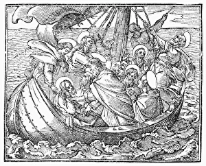 CHRIST AND APOSTLES. Woodcut illustration of Christ and the Apostles during the CHRIST AND APOSTLES. Woodcut illustration of Christ and the Apostles during the