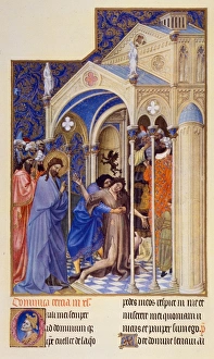 CHRIST EXORCISING A DEMON from a possessed youth: illumination from the 15th century ms CHRIST EXORCISING A DEMON from a possessed youth: illumination from the 15th century ms