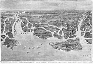 CIVIL WAR: NAVAL FLEET. Birds-eye view of the coast, from Savannah, Georgia, to Beaufort CIVIL WAR: NAVAL FLEET. Birds-eye view of the coast, from Savannah, Georgia, to Beaufort
