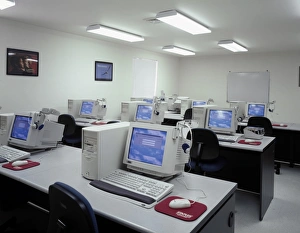 Learning Environment Prints: COMPUTER LAB, c1990. Computer lab at a school. Photograph by Carol M. Highsmith, c1990