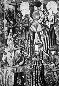 COURTIERS, c1440. Courtiers with roses. Flemish tapestry, c1435-40 COURTIERS, c1440. Courtiers with roses. Flemish tapestry, c1435-40