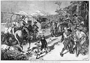 COWBOYS, 1880. Among the cow-boys - Breaking camp. Engraving, 1880 COWBOYS, 1880. Among the cow-boys - Breaking camp. Engraving, 1880