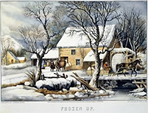 CURRIER & IVES WINTER SCENE. Frozen Up. Lithograph, 1872, by Currier & Ives CURRIER & IVES WINTER SCENE. Frozen Up. Lithograph, 1872, by Currier & Ives