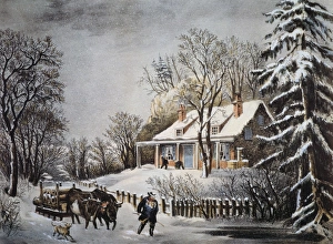 CURRIER & IVES: WINTER SCENE. The Snow Storm. Undated (c1860) lithograph by Currier & Ives CURRIER & IVES: WINTER SCENE. The Snow Storm. Undated (c1860) lithograph by Currier & Ives