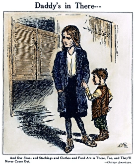 Daddys In There...'. American cartoon from a broadside published by the Anti-Saloon League, c1917 Daddys In There...'. American cartoon from a broadside published by the Anti-Saloon League, c1917
