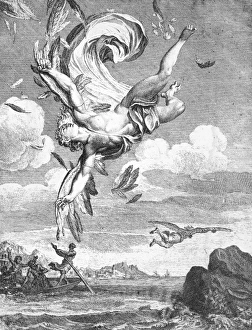 Prints of DAEDALUS AND ICARUS. The Fall of Icarus. Copper engraving, 1731, by Bernard Picart Daedalus Prints: DAEDALUS AND ICARUS Copper engraving print, 1731