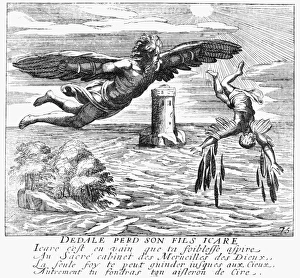 Prints of DAEDALUS AND ICARUS. The Fall of Icarus. Line engraving, French, 1660 Daedalus Prints: French Line Engraving Print: Daedalus and Icarus in Flight