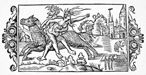 DEVIL AND WITCH, 1555. The Devil carrying away a witch DEVIL AND WITCH, 1555. The Devil carrying away a witch